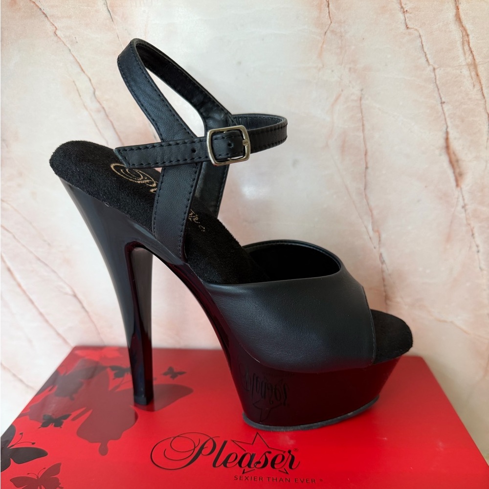 Pleaser Black Leather Platform Heels - Picture 6 of 7